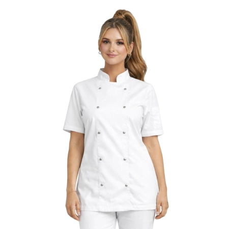 Bluza kucharska biała damska na napy krótki rękaw roz. XL – bluza kucharska – odzież gastronomiczna